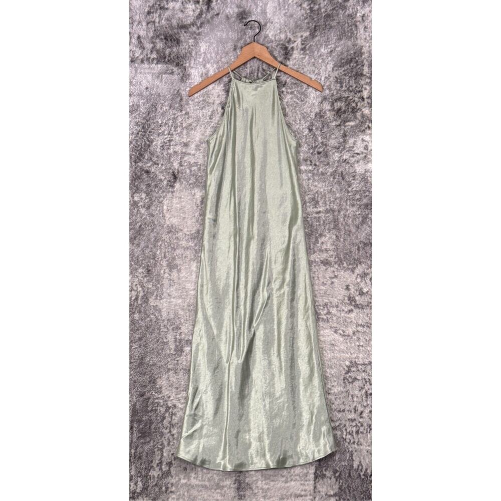 Aritzia Dress Small Womens Babaton Lato Green Satin Halter Maxi